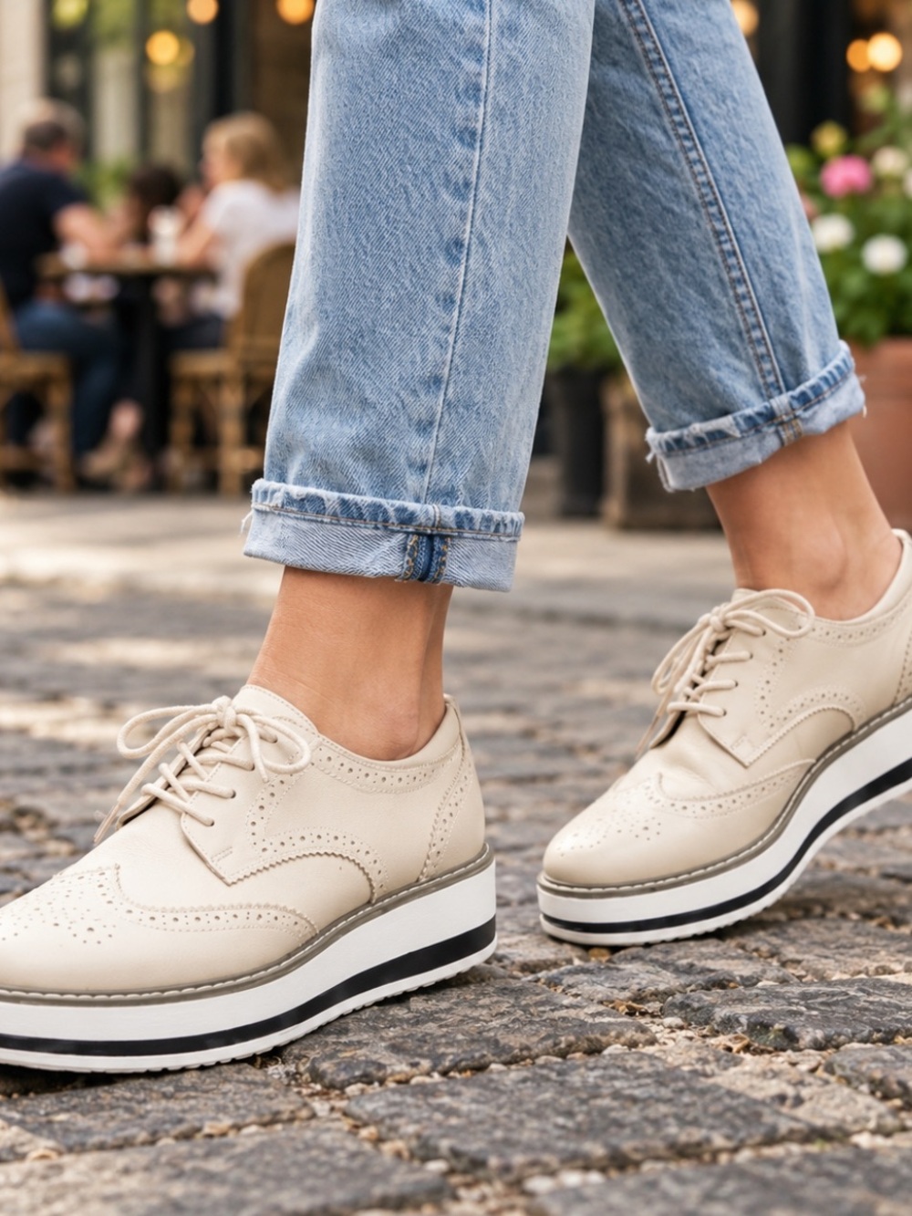 Cream Chunky Platform Brogue Oxfords | EU 41 (US Women's 10
